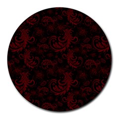 Dark Red Flourish Round Mousepads by gatterwe