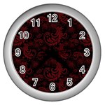 Dark Red Flourish Wall Clocks (Silver)  Front