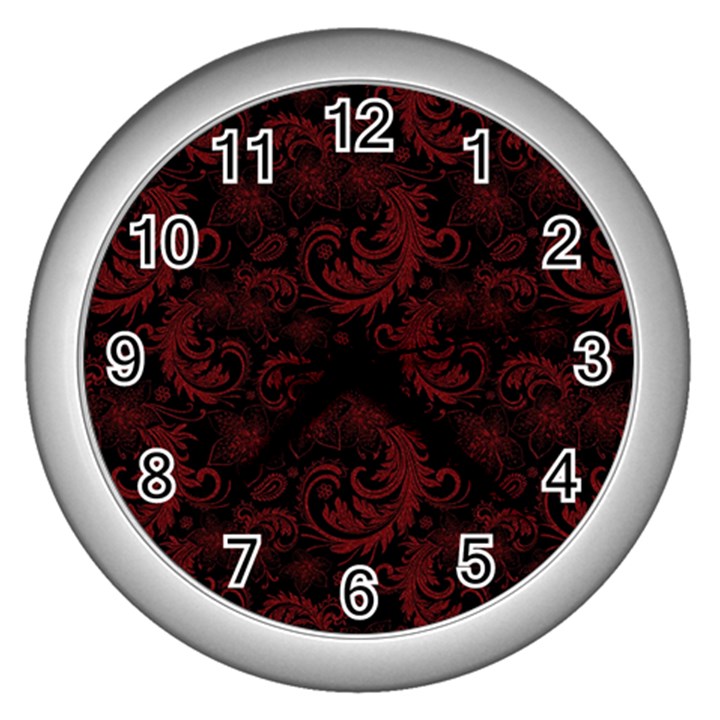 Dark Red Flourish Wall Clocks (Silver) 