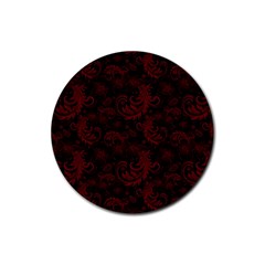 Dark Red Flourish Rubber Round Coaster (4 Pack)  by gatterwe