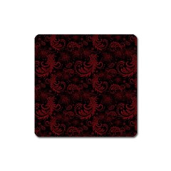 Dark Red Flourish Square Magnet