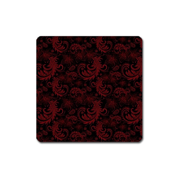 Dark Red Flourish Square Magnet