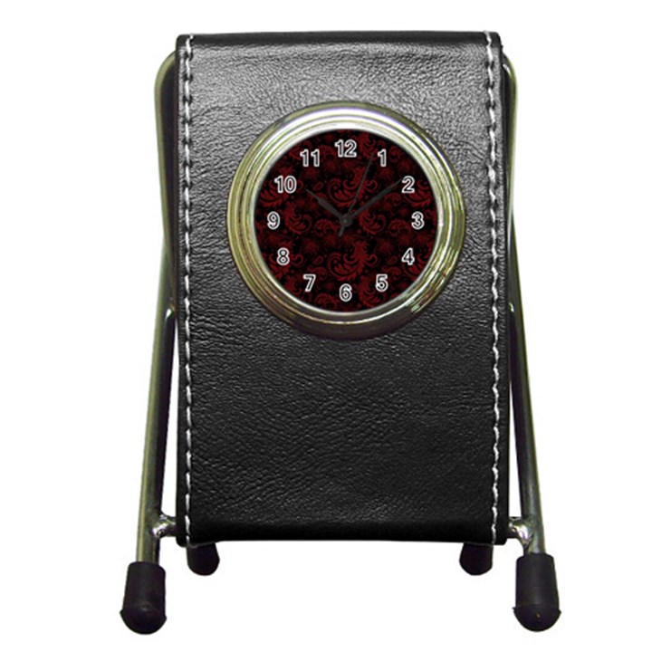 Dark Red Flourish Pen Holder Desk Clocks