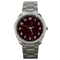 Dark Red Flourish Sport Metal Watch by gatterwe