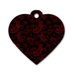 Dark Red Flourish Dog Tag Heart (two Sides) by gatterwe