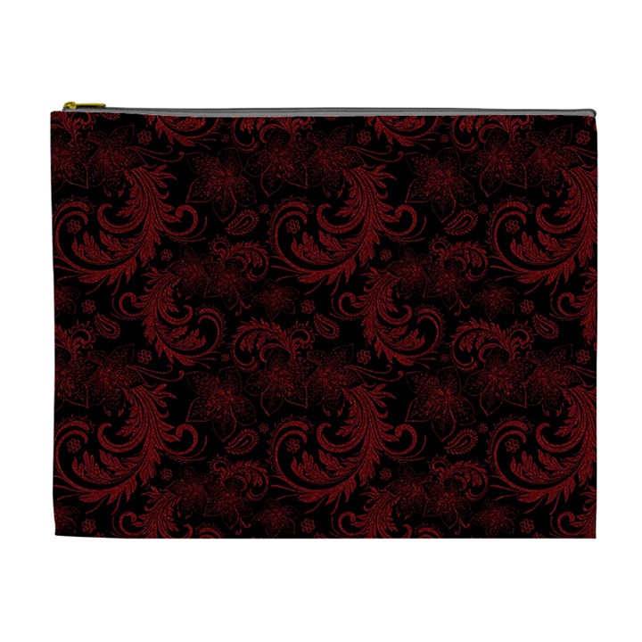 Dark Red Flourish Cosmetic Bag (XL)