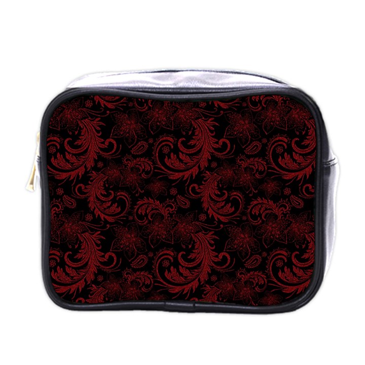 Dark Red Flourish Mini Toiletries Bags