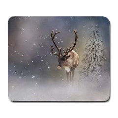 Santa Claus Reindeer In The Snow Large Mousepad by gatterwe