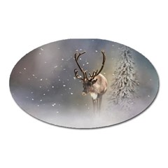 Santa Claus Reindeer In The Snow Magnet (oval)