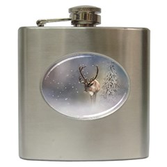 Santa Claus Reindeer In The Snow Hip Flask (6 Oz) by gatterwe