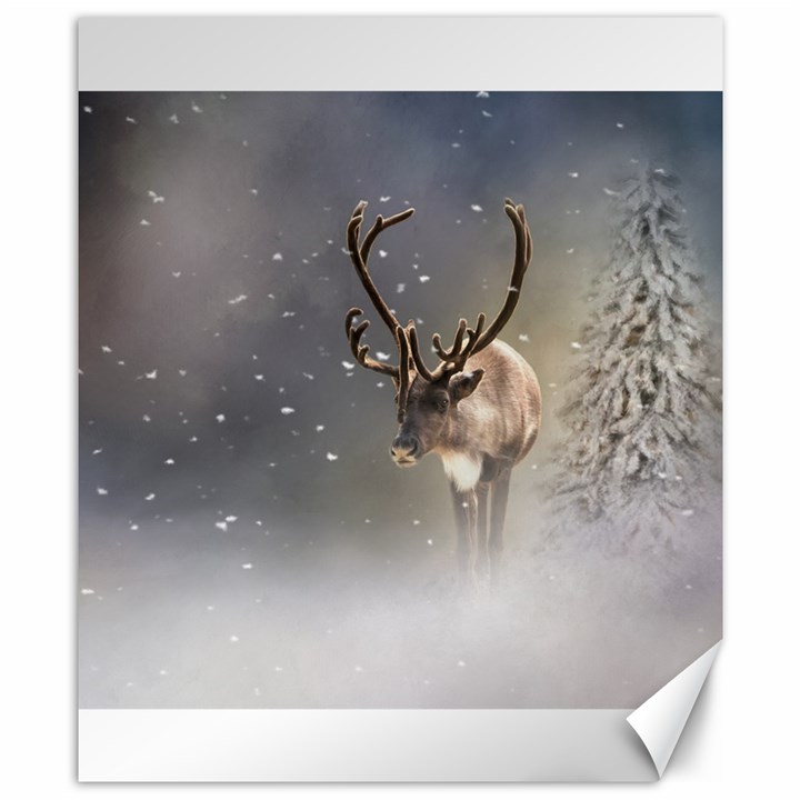 Santa Claus Reindeer in the snow Canvas 8  x 10 