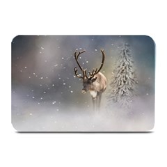 Santa Claus Reindeer In The Snow Plate Mat