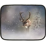 Santa Claus Reindeer in the snow Fleece Blanket (Mini) 35 x27  Blanket