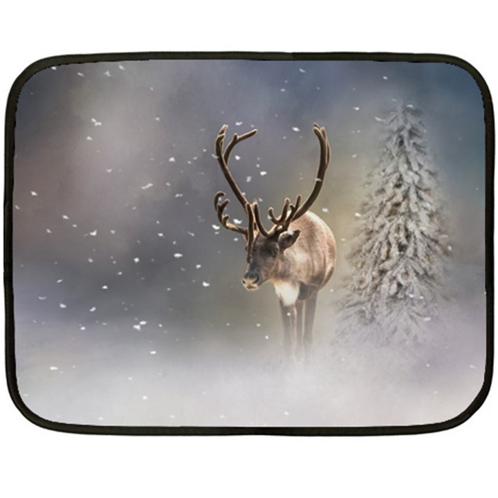 Santa Claus Reindeer in the snow Fleece Blanket (Mini)