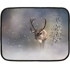 Santa Claus Reindeer In The Snow Double Sided Fleece Blanket (mini) by gatterwe