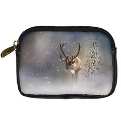 Santa Claus Reindeer In The Snow Digital Camera Leather Case by gatterwe