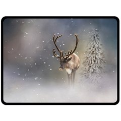 Santa Claus Reindeer In The Snow Double Sided Fleece Blanket (large)