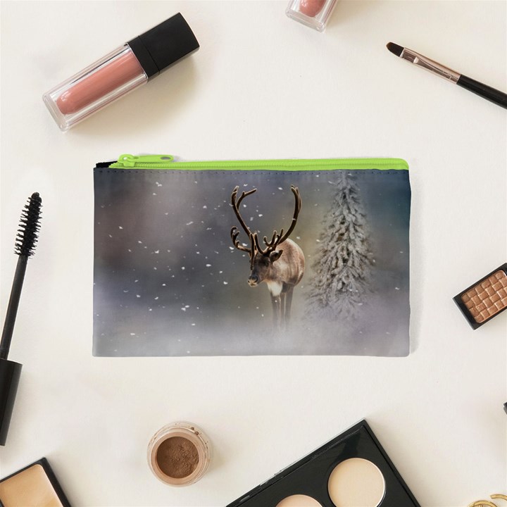 Santa Claus Reindeer in the snow Cosmetic Bag (XS)