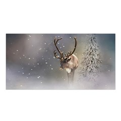 Santa Claus Reindeer In The Snow Satin Shawl by gatterwe