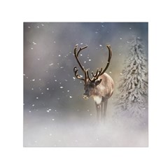 Santa Claus Reindeer In The Snow Small Satin Scarf (square)