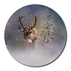 Santa Claus Reindeer In The Snow Round Mousepads by gatterwe