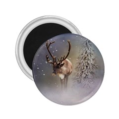 Santa Claus Reindeer In The Snow 2 25  Magnets by gatterwe