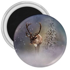 Santa Claus Reindeer In The Snow 3  Magnets