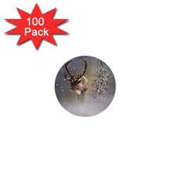 Santa Claus Reindeer In The Snow 1  Mini Buttons (100 Pack)  by gatterwe