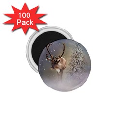 Santa Claus Reindeer In The Snow 1 75  Magnets (100 Pack)  by gatterwe