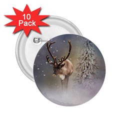 Santa Claus Reindeer In The Snow 2 25  Buttons (10 Pack) 