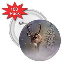 Santa Claus Reindeer In The Snow 2 25  Buttons (100 Pack)  by gatterwe