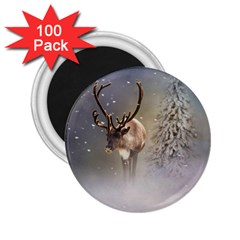 Santa Claus Reindeer In The Snow 2 25  Magnets (100 Pack)  by gatterwe