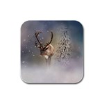 Santa Claus Reindeer In The Snow Rubber Square Coaster (4 pack)  Front