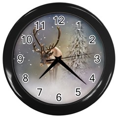 Santa Claus Reindeer In The Snow Wall Clocks (black) by gatterwe