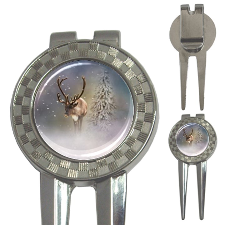 Santa Claus Reindeer In The Snow 3-in-1 Golf Divots