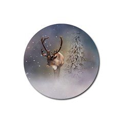 Santa Claus Reindeer In The Snow Rubber Round Coaster (4 Pack)  by gatterwe