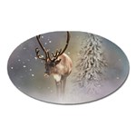 Santa Claus Reindeer In The Snow Oval Magnet Front