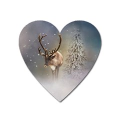 Santa Claus Reindeer In The Snow Heart Magnet by gatterwe