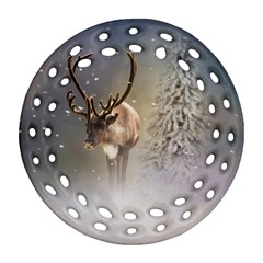 Santa Claus Reindeer In The Snow Round Filigree Ornament (two Sides) by gatterwe