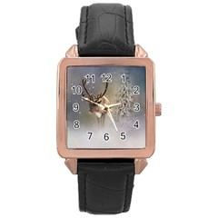 Santa Claus Reindeer In The Snow Rose Gold Leather Watch 