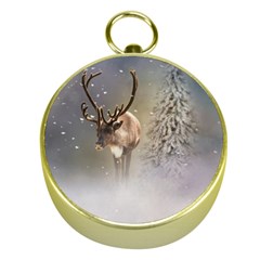 Santa Claus Reindeer In The Snow Gold Compasses by gatterwe