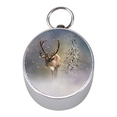 Santa Claus Reindeer In The Snow Mini Silver Compasses by gatterwe