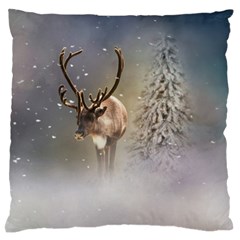 Santa Claus Reindeer In The Snow Large Flano Cushion Case (two Sides) by gatterwe