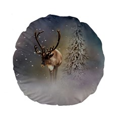 Santa Claus Reindeer In The Snow Standard 15  Premium Flano Round Cushions