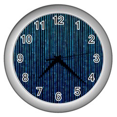 Stylish Abstract Blue Strips Wall Clocks (silver)  by gatterwe