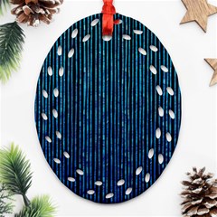 Stylish Abstract Blue Strips Oval Filigree Ornament (two Sides) by gatterwe