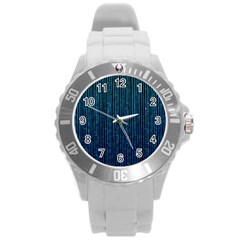 Stylish Abstract Blue Strips Round Plastic Sport Watch (l) by gatterwe