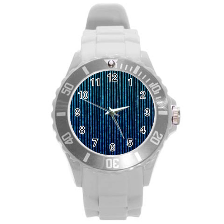 Stylish Abstract Blue Strips Round Plastic Sport Watch (L)