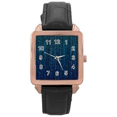 Stylish Abstract Blue Strips Rose Gold Leather Watch  by gatterwe