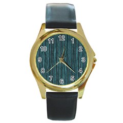 Stylish Frost Blue Strips Round Gold Metal Watch by gatterwe